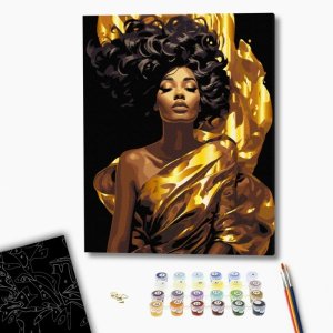 Malowanie po numerach BRUSHME, 40x50 cm, czarne płótno, gold, ubrana w promień, 1 szt., w pudełku