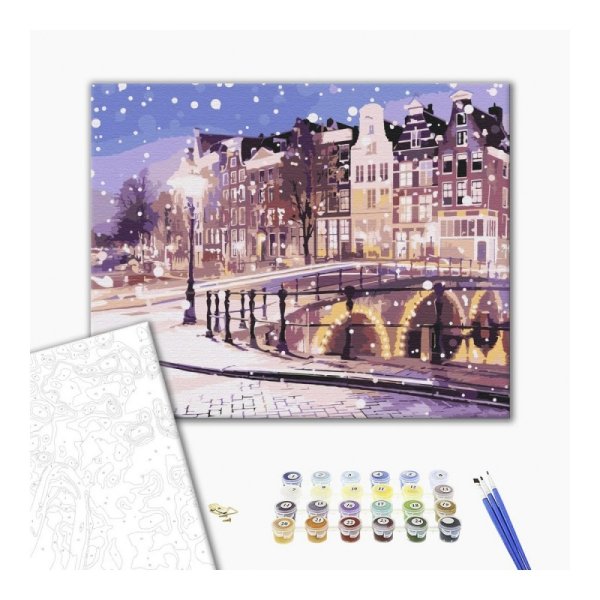 Malowanie po numerach BRUSHME, 40x50 cm, bajkowy Amsterdam w zimie, 1 szt., w pudełku