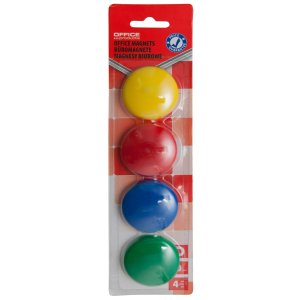 Magnesy do tablic OFFICE PRODUCTS, okrągłe, średnica 40mm, 4szt., blister, mix kolorów
