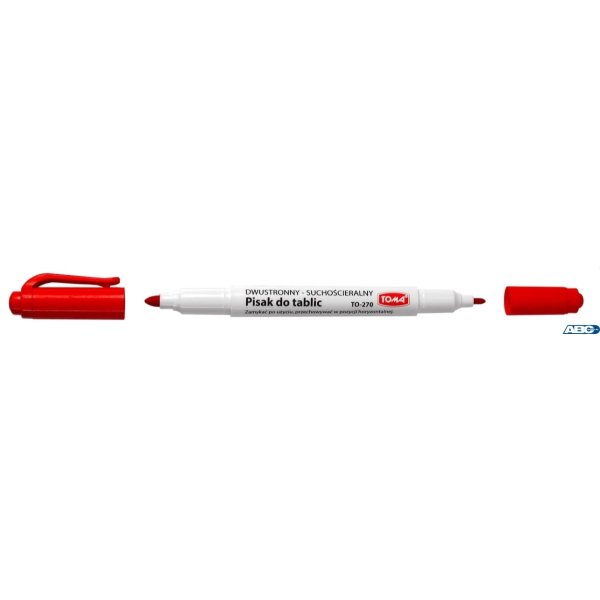 Pisaki 2-stronne do białych tablic TOMA, 2 końcówki cienkie 0,5 i 0,8mm, czerwony TO-270 Toma