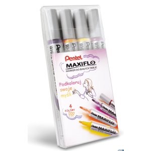 Markery suchościeralne MAXIFLO (4 sztuki) fiolet / brąz / żółty / pomarańczowy MWL5S-4W-EFGV PENTEL  komplet