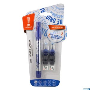 Marker suchościeralny MEMOBE  +  2 ampułki z tuszem, okrągła końcówka, niebieski MM010-03