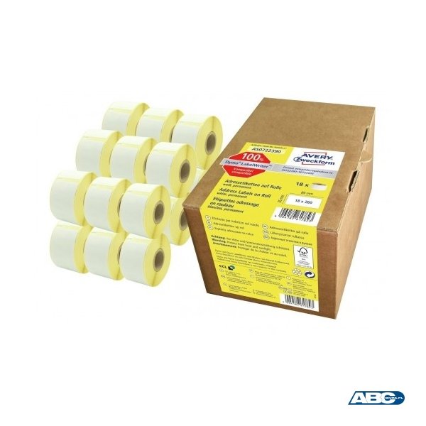 Etykiety adresowe termiczne 36 x 89 mm 18 rolek Avery Zweckform AS0722390