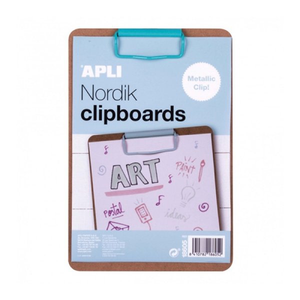 Clipboard APLI Nordik, deska A5, drewniana, z metalowym klipsem, pastelowy niebieski