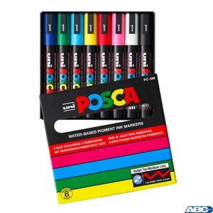 Markery z tuszem pigmentowym PC-5M, komplet 8 sztuk POSCA UNPC5M / 8C_PLAST