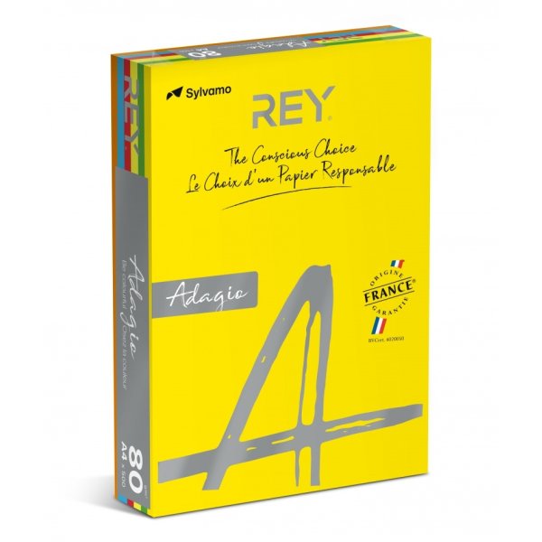 Papier ksero REY ADAGIO, A4, 80gsm, mix kolorów intens, *RYADA080X906 R200, 5x100 ark.