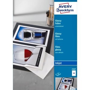 Błyszczące folie samoprzylepne 2507 A4 50 ark. powlekane, grubość 0,2 mm, białe, wysokobłyszczące, Avery Zweckform (X)