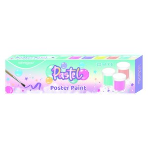 Farby plakatowe KEYROAD Pastel, 6x22ml, pędzelek gratis, pudełko, mix kolorów pastel