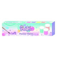 Farby plakatowe KEYROAD Pastel, 6x22ml, pędzelek gratis, pudełko, mix kolorów pastel