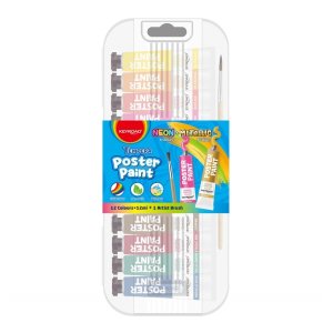 Farby plakatowe KEYROAD, 12x12ml, pędzelek gratis, mix kolorów metalicznych i neonowych