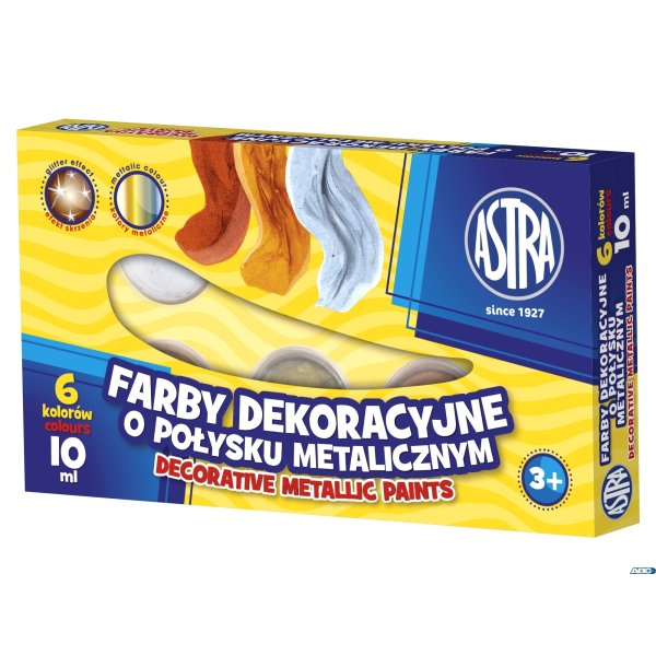 Farby dekoracyjne Astra o połysku metalicznym 6 kolorów - 10 ml, 83411900