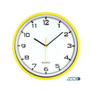 Zegar ścienny plastikowy 25,5 cm, żółty z białą tarczą MPM E01.2478.10.A