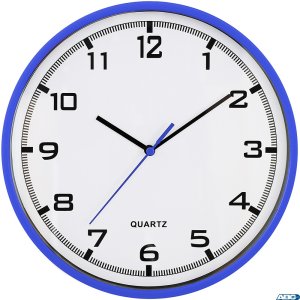 Zegar ścienny plastikowy 25,5 cm, niebieski z białą tarczą MPM E01.2478.30.A