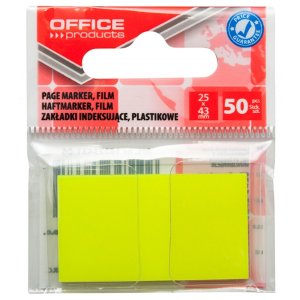 Zakładki indeksujące OFFICE PRODUCTS, PP, 25x43mm, 1x50 kart., zawieszka, żółte