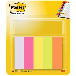 Znaczniki POST-IT® (670 / 5), papier, 15x50mm, 5x100 kart., mix kolorów neonowy
