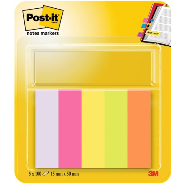 Znaczniki POST-IT® (670/5), papier, 15x50mm, 5x100 kart., mix kolorów neonowy