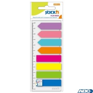 Zakładki indeksujące neon 8x25szt.(Paski + Strzałki)  + Linijka STICKN 21346