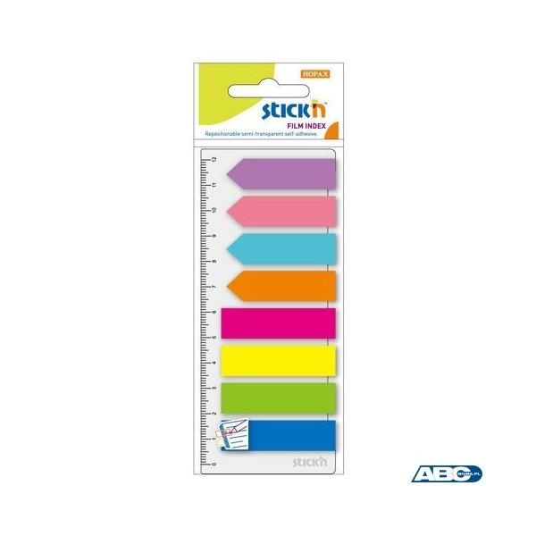 Zakładki indeksujące neon 8x25szt.(Paski+Strzałki) +Linijka STICKN 21346