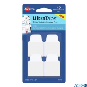 Ultra Tabs - samoprzylepne zakładki indeksujące, białe, 25,4x38, 40 szt., Avery Zweckform 74788