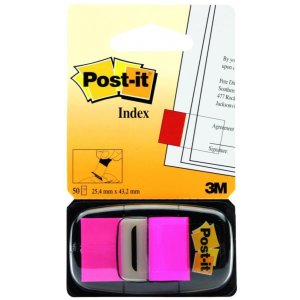 Zakładki indeksujące POST-IT® (680-21), PP, 25,4x43,2mm, 50 kart., jaskraworóżowe