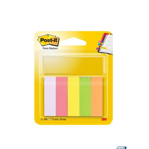 Znaczniki POST-IT (670/5), papier, 15x50mm, 5x100 kart., mix kolorów neonowy
