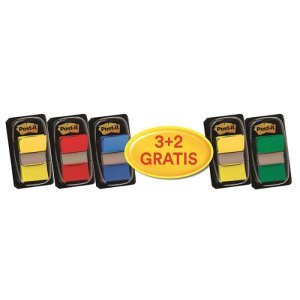 Zakładki indeksujące Post-it® (680-P5), zestaw promocyjny, 25,4x43,2mm, 3x50  +  2x50 GRATIS, mix kolorów