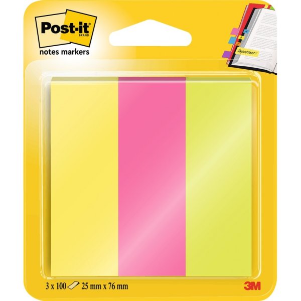 Zakładki indeksujące POST-IT® (671/3), papier, 25x76mm, 3x100 kart., mix kolorów
