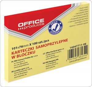 Bloczek samoprzylepny OFFICE PRODUCTS, 101x76mm, 1x100 kart., pastel, jasnożółty, 14047711-06