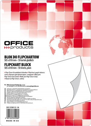 Blok do flipchartów OFFICE PRODUCTS, gładki, 58,5x81cm, 50 kart., biały, 20135813-14