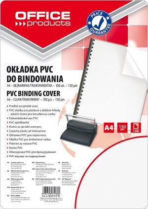 Okładki do bindowania OFFICE PRODUCTS, PVC, A4, 150mikr., 100szt., transparentne, 20221515-90