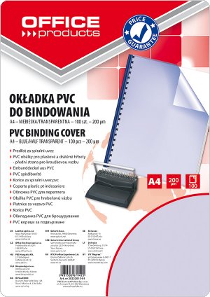 Okładki do bindowania OFFICE PRODUCTS, PVC, A4, 200mikr., 100szt., niebieskie transparentne, 20222015-01