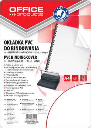 Okładki do bindowania OFFICE PRODUCTS, PVC, A4, 200mikr., 100szt., transparentne, 20222015-90