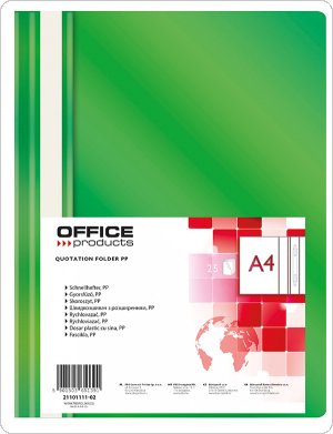 Skoroszyt OFFICE PRODUCTS, PP, A4, miękki, 100/170mikr., zielony, (25szt), 21101111-02