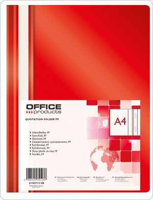 Skoroszyt OFFICE PRODUCTS, PP, A4, miękki, 100/170mikr., czerwony, (25szt), 21101111-04