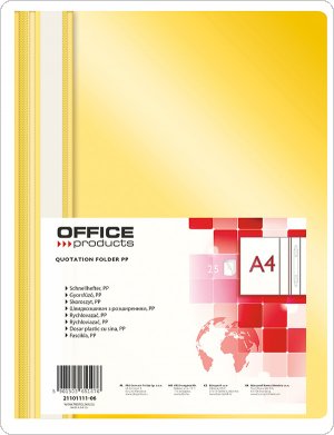 Skoroszyt OFFICE PRODUCTS, PP, A4, miękki, 100/170mikr., żółty, (25szt), 21101111-06