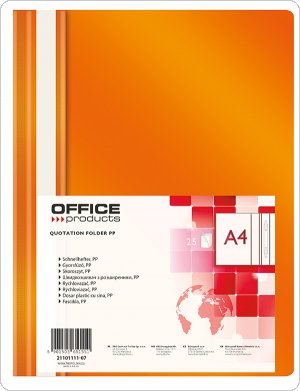 Skoroszyt OFFICE PRODUCTS, PP, A4, miękki, 100/170mikr., pomarańczowy, (25szt), 21101111-07