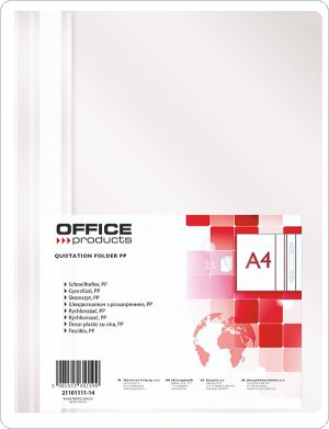 Skoroszyt OFFICE PRODUCTS, PP, A4, miękki, 100/170mikr., biały, (25szt), 21101111-14
