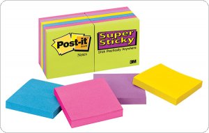 Bloczek samoprzylepny POST-IT Super Sticky (654 -12SSUC), 76x76mm, 1x90 kart., neonowe, 3M-70005252062