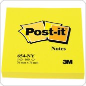 Bloczek samoprzylepny POST-IT (654NY), 76x76mm, 1x100 kart., jaskrawy żółty, 3M-70007028049
