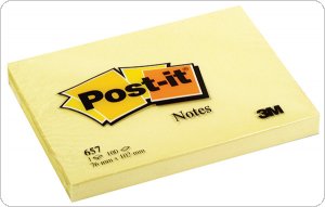Bloczek samoprzylepny POST-IT (657), 102x76mm, 1x100 kart., żółty, 3M-UU009543610