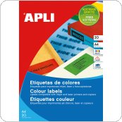 Etykiety kolorowe APLI, 210x297mm, prostokątne, żółte, 20 ark., AP1599