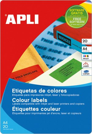Etykiety kolorowe APLI, 210x297mm, prostokątne, zielone, 20 ark., AP1602