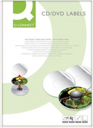 Etykiety na płyty CD/DVD Q-CONNECT, średnica 117mm, okrągłe, białe, KF01579