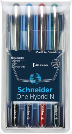 Pióro kulkowe SCHNEIDER ONE Hybrid N 0,5 mm, w etui 4 szt., miks kolorów, SR183594