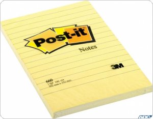 Bloczek samoprzylepny POST-IT w linię (660), 102x152mm, 1x100 kartek, żółty