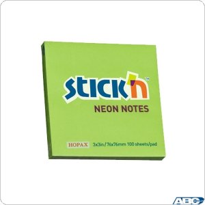 Bloczek STICK N 76x76mm zielony neonowy 100 kartek, 21167 STICK N