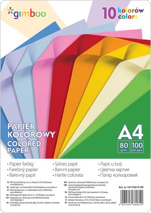 Papier kolorowy GIMBOO, A4, 100 arkuszy, 80gsm, 10 kolorów neonowych, 14110215-99