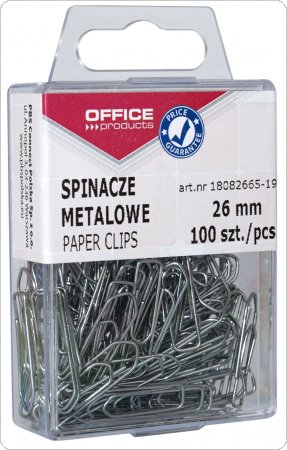 Spinacze metalowe OFFICE PRODUCTS, 26mm, w pudełku, 100szt., srebrne, 18082665-19