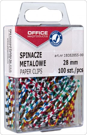Spinacze metalowe OFFICE PRODUCTS Zebra, powlekane, 28mm, w pudełku, 100szt., mix kolorów, 18082855-99