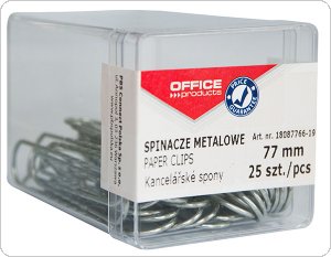 Spinacze metalowe OFFICE PRODUCTS, 77mm, w pudełku, 25szt., srebrne, 18087766-19
